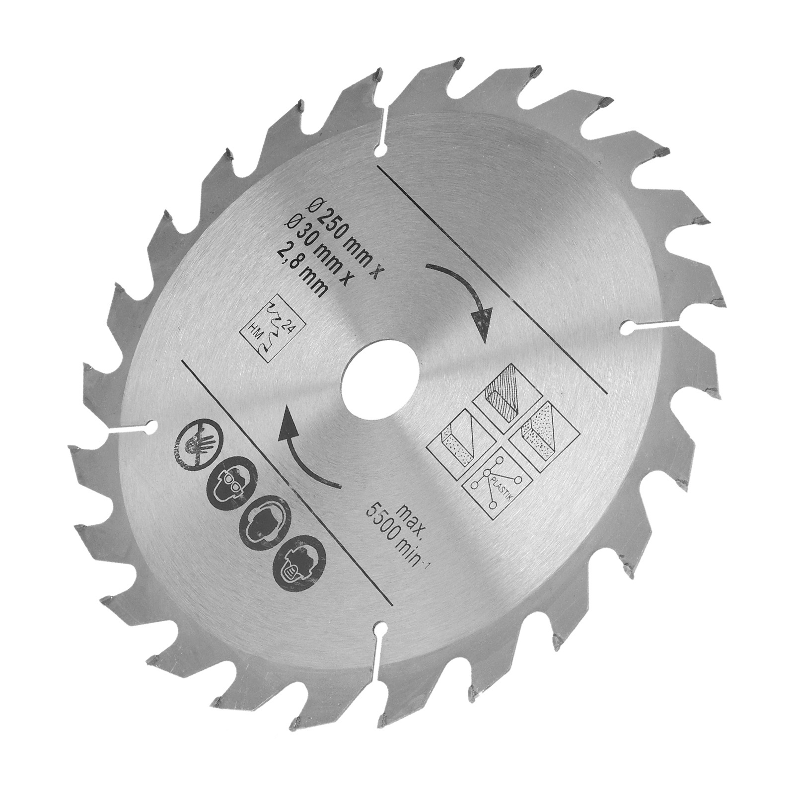 250 Mm Hartmetall-kreissägeblatt Für Holz, 24-zahn-trennscheibe, 30 Mm Bohrung, 5500 U/min, Profiwerkzeug.