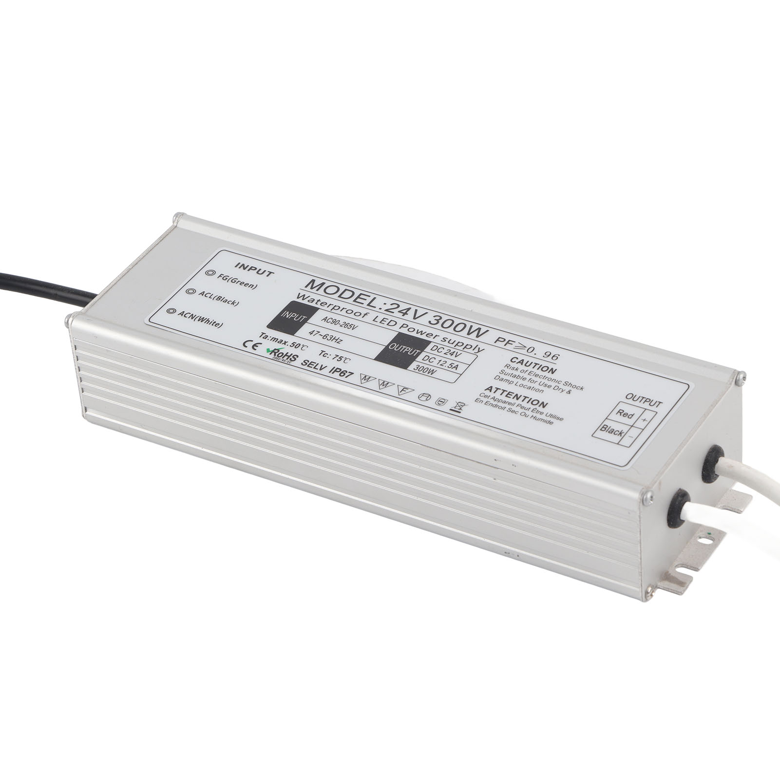 Ip67 Wasserdichtes Netzteil Für 300-w-leds, 24-v-konstantspannungsadapter-transformator 0–12,5 A, Ac100–265-v-eingang Mit Eu-stecker, Außenkonverter