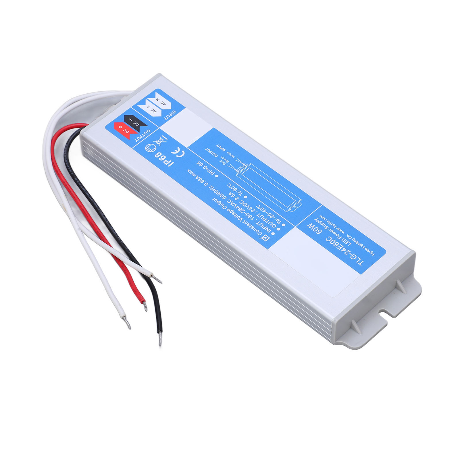 Wasserdichtes Led-netzteil 60w 24v 2,5a, 180-264vac Konvertertransformator, Konstantspannungstreiber Für Led-streifen, Ip67, Für Den Innen- Und Außenbereich.