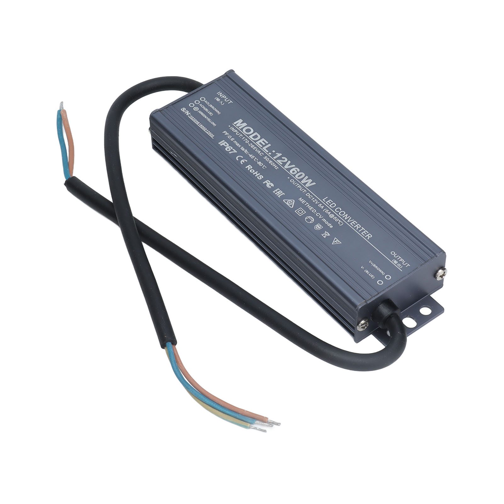 12v 60w Ip67 Wasserdichtes Led-netzteil, 5a Ac170-265v Konstantspannungs-treibertransformator, Konverter Für Led-streifen Und Strahler, Für Den Innen- Und Außenbereich.