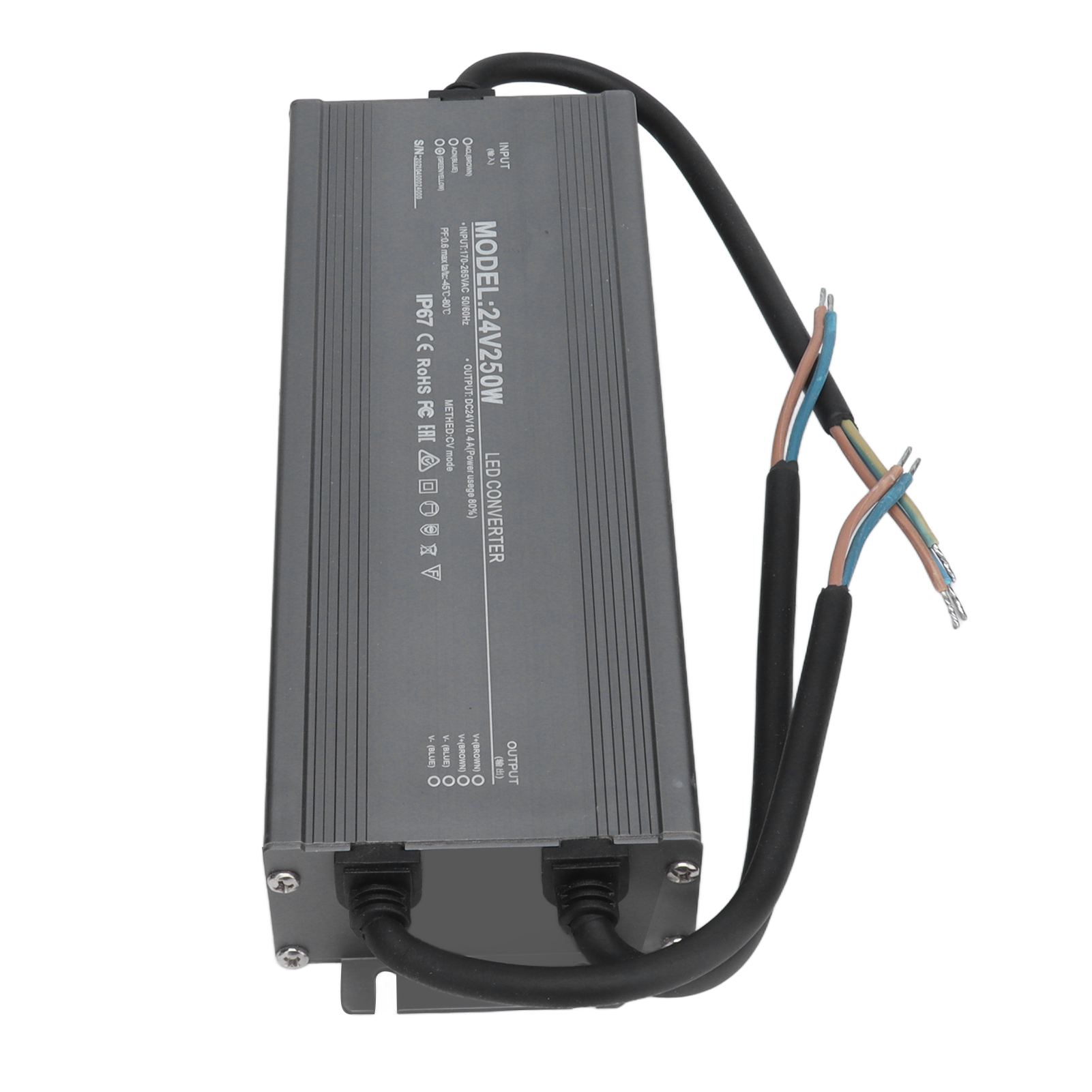 Ip67 Wasserdichtes Led-netzteil 250w 24v 10.4a, Ac170-265v Konstantspannungstransformator, Wasserdichter Stromrichter Für Außenlichtleisten.