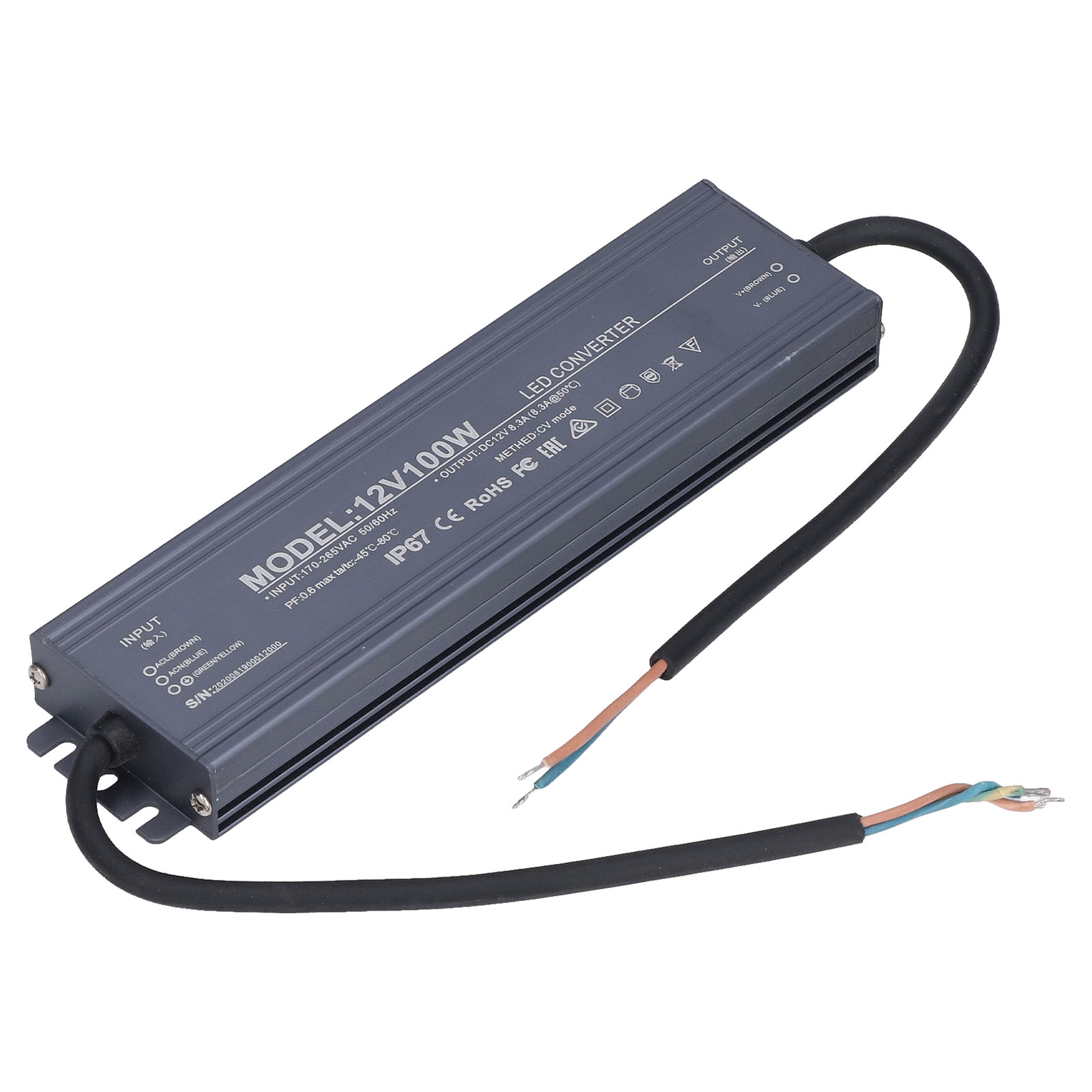 Ip67 Wasserdichter Led-transformator, 12v 8,3a Netzteil, Kupferkernkabel, Ac170-265v Eingang, Netzteil Für Led-streifen.