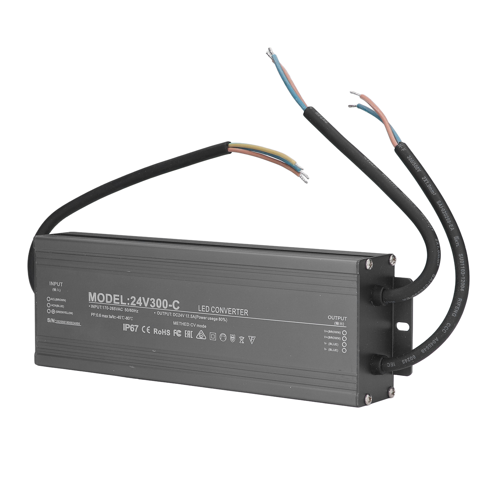 Ip67 Wasserdichtes Led-netzteil 300w 24v 12,5a, Ac170-265v Konstantspannungstransformator Für Leuchtschilder, Netzteil Für Den Außenbereich.