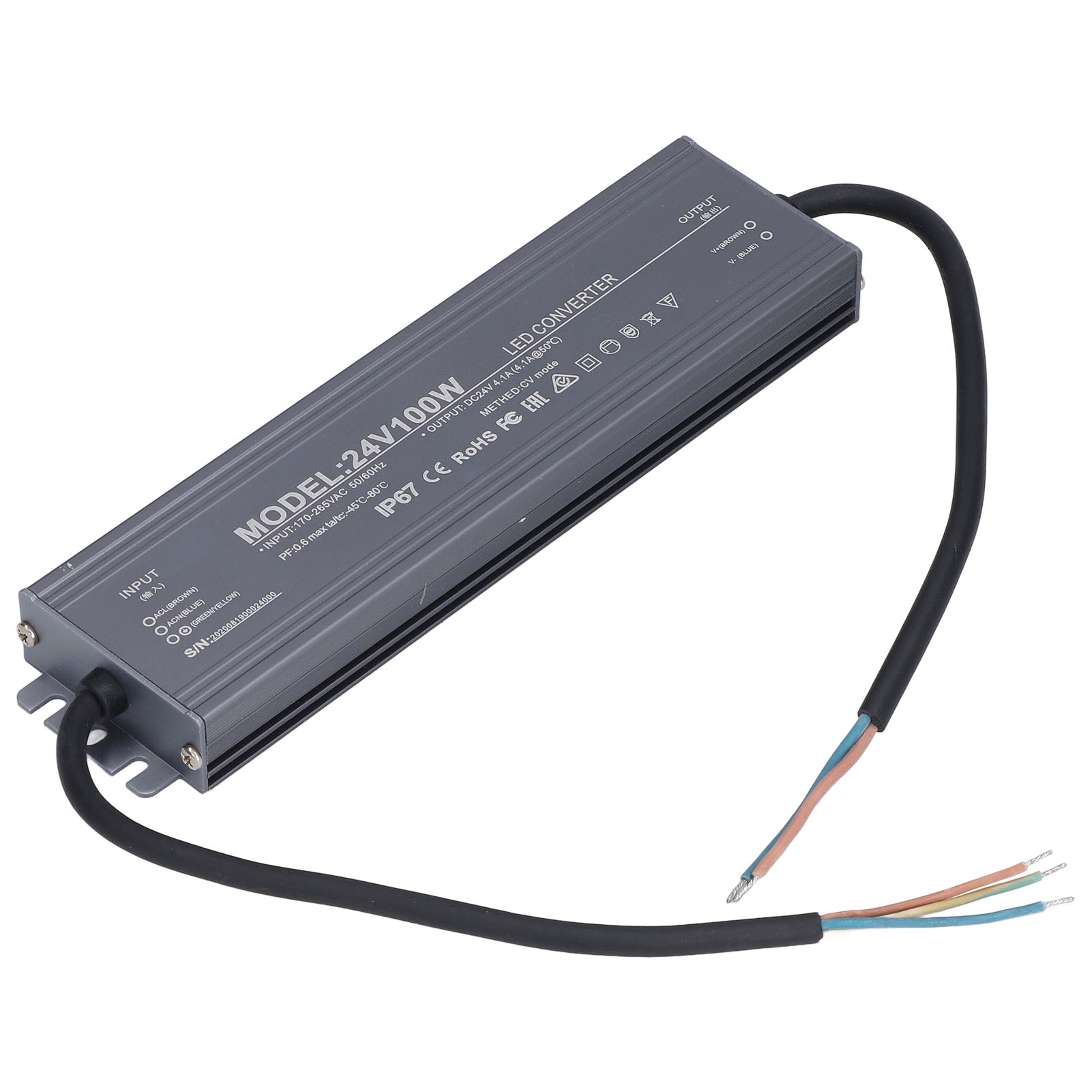 Ip67 Wasserdichter Led-transformator, 24v 4,1a Netzteil Mit Kupferkabel, Ac170-265v Eingang, Treiber Für Led-streifen, Stromquelle, Robustes Gehäuse.