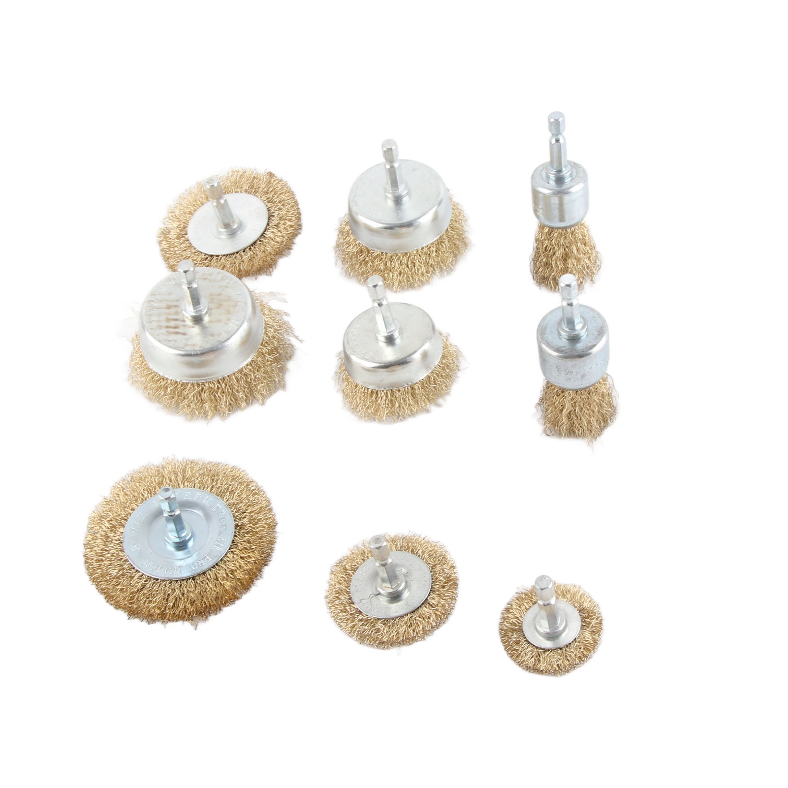 Set Bestehend Aus 9 Drahtbohrbürsten, 6,35-mm-topfbohrern, Sechskantschaft, Zubehör Für Holz Und Metall, Komplettes Set.