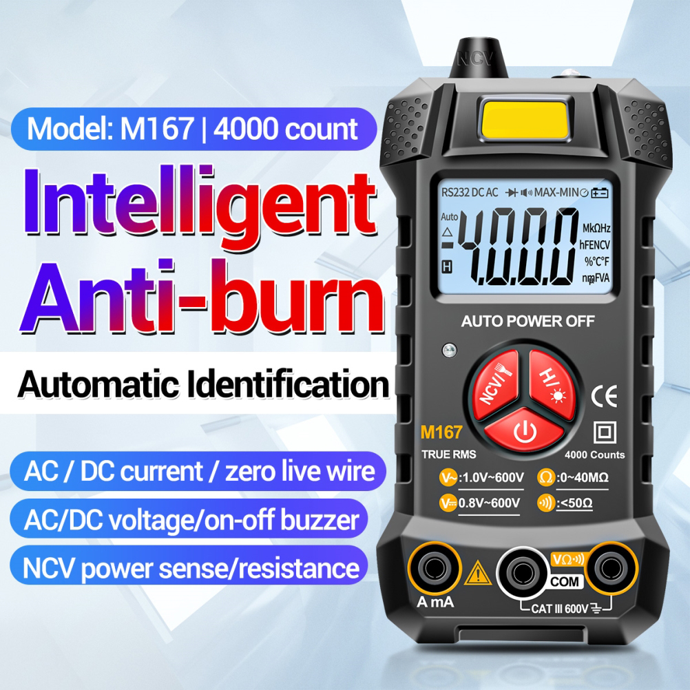 M167 Digitales Multimeter Mit Automatischer Bereichswahl, Led-elektrotester Für Anfänger Und Heimwerker, Ac/dc-voltmeter Mit Hintergrundbeleuchtetem Display, Vielseitiges Diagnosewerkzeug.