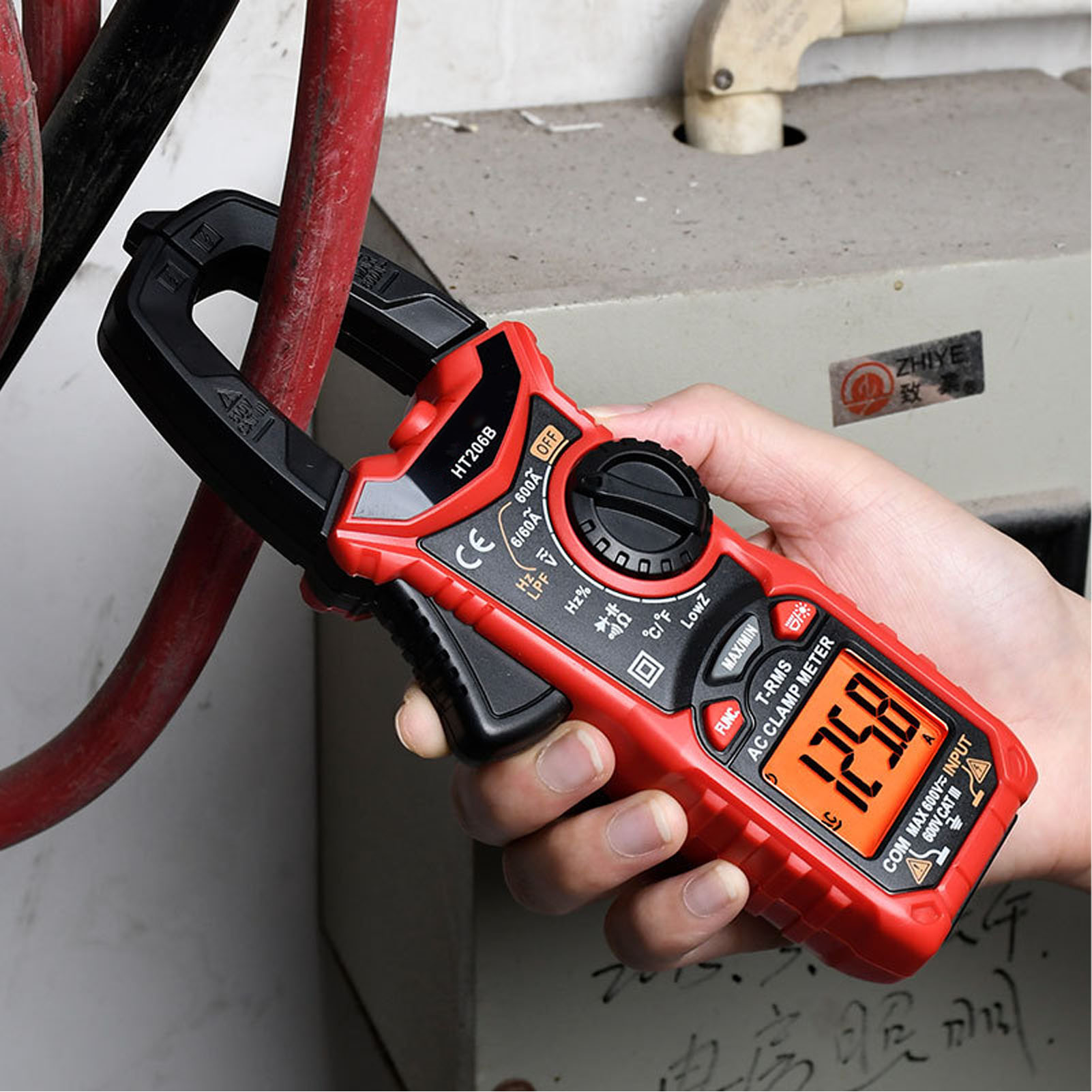Digitales Ac 600a Zangenmultimeter Mit Lcd-display Zur Messung Von Spannung, Strom, Kapazität, Temperatur Und Ncv.