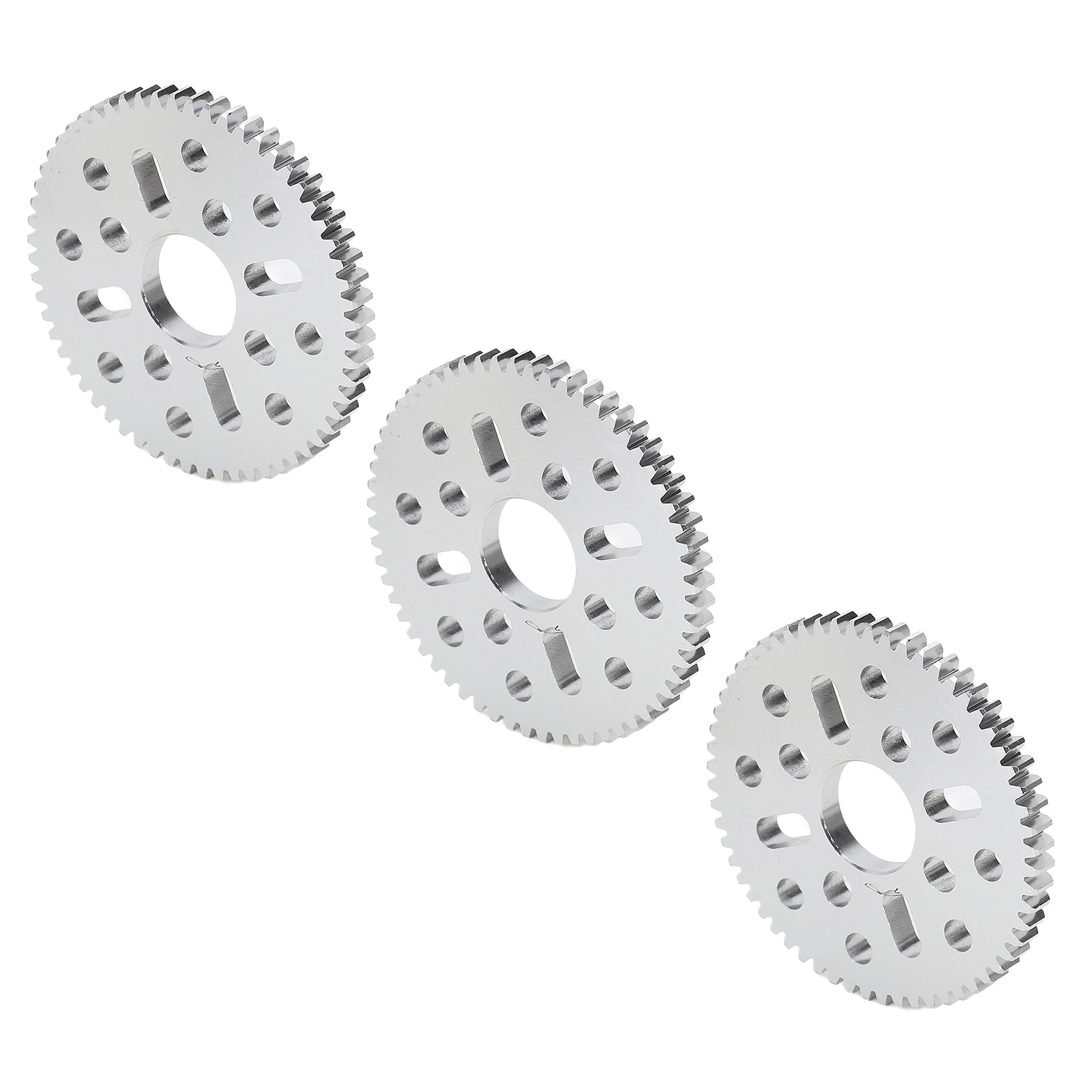 Satz Aus 3 Geradverzahnten Zahnrädern, Bohrung Mit 4 Langlöchern Und 12 Rundlöchern, Modul 0,8, Mittelloch 14 Mm, Dicke 4 Mm