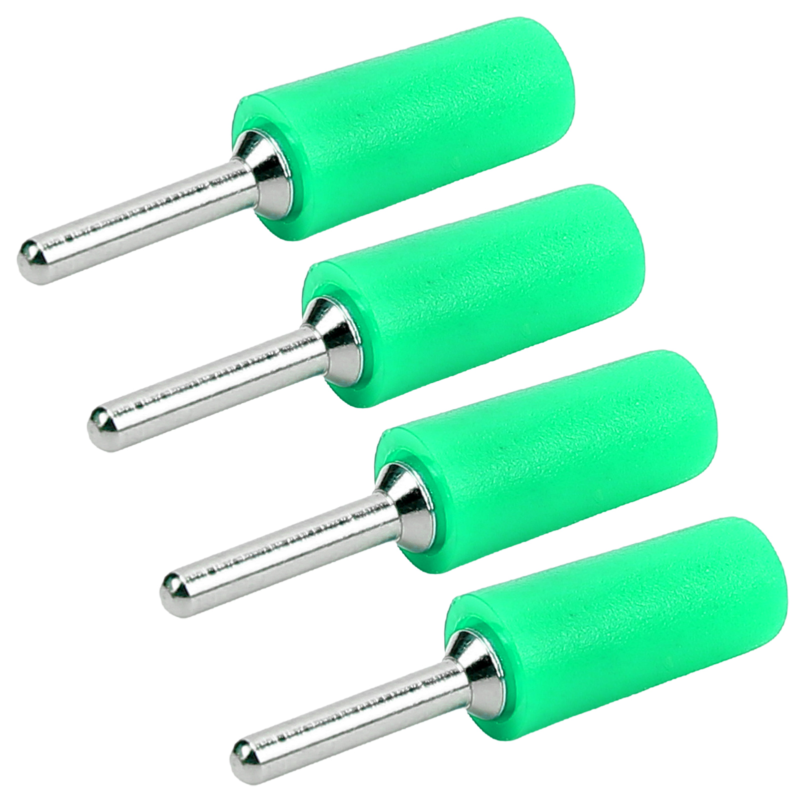 100 Vernickelte Messing-bananenstecker (männlich), Gerade Stifte, Innenliegende Feder, 2 Mm, Grüne Packung