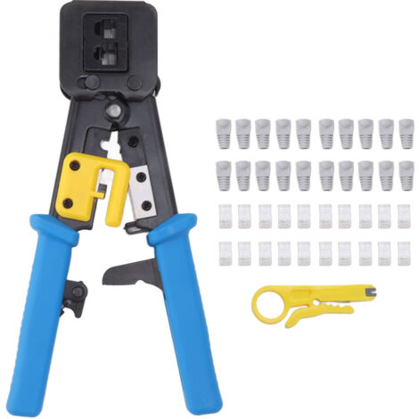 Ethernet-crimpset Für Rj45-, Rj12- Und Rj11-stecker Mit Manueller Crimpzange Und Abisolierzange Für Netzwerkkabel