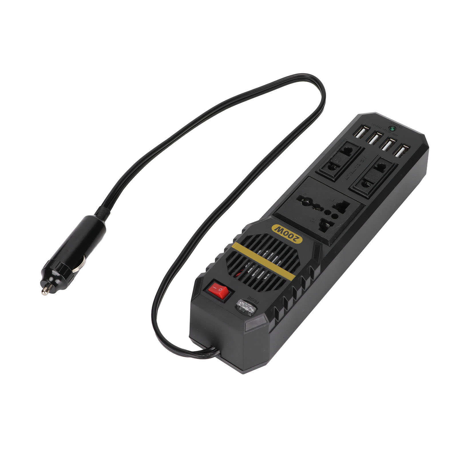 12v Auf 220v 200w Kfz-spannungswandler, Leistungstransformator Mit Batterieklemmen Und Adapter