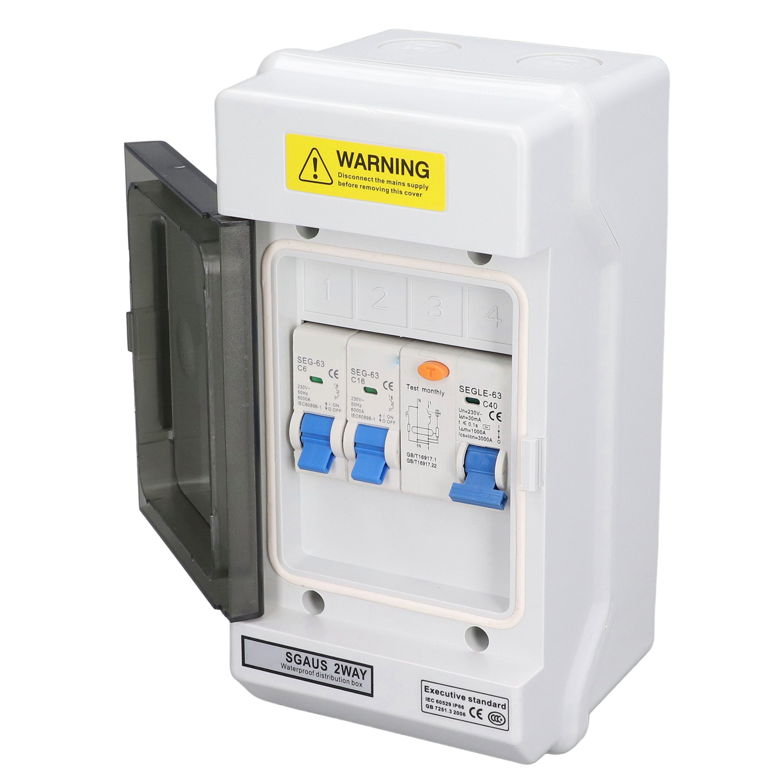 Ip66 40a 30ma Rcd+2mcb (6a+16a) 230v Fehlerstromschutzschalter, Automatischer Wasserdichter Schalter, Stromleckageschutz, Doppelmodul, Für Den Außenbereich Geeignet.