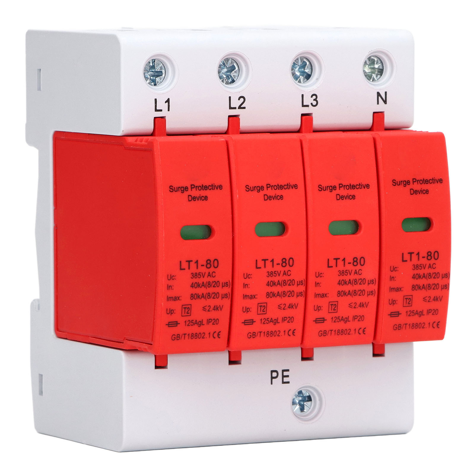 4p 385vac 40-80ka Überspannungsableiter, Überspannungsschutz Für Elektrische Systeme, Modularer Überspannungsableiter, Spannungsspitzenschutzgerät, 4-polig.