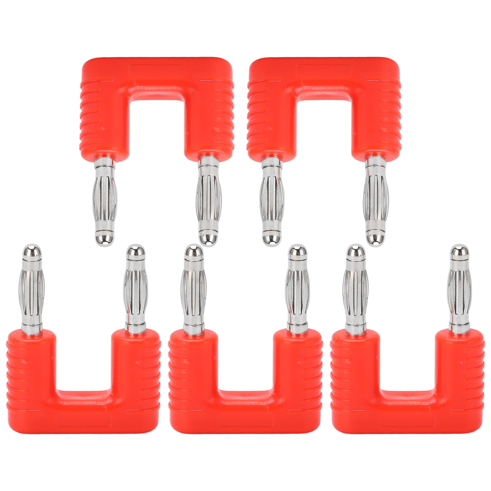 Packung Mit 5 Doppelbananensteckern J.20004, 19 Mm Mittenabstand, Vernickeltes Kupfer, Vergoldete Spitzen, Roter Audioanschluss