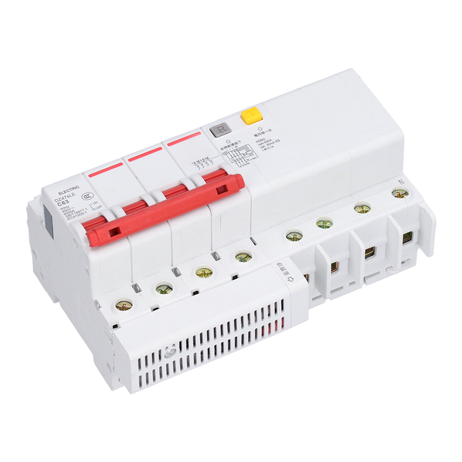 4p+n 63a Dz47sle C63 Fehlerstromschutzschalter, Ac 400v Niederspannungs-ableitstromschutzschalter, Modularer Schalter Für Schalttafeln
