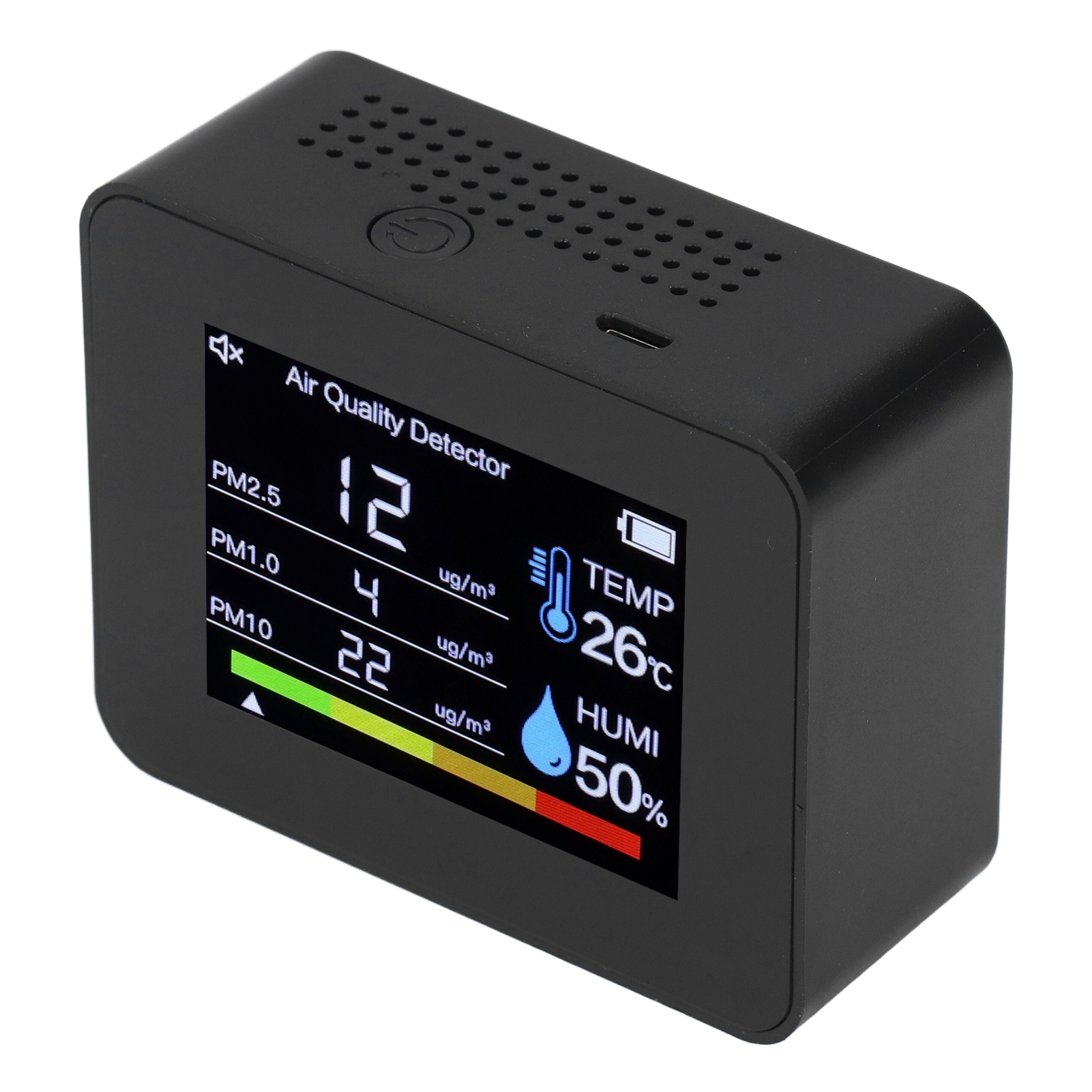 Co2-, Hcho-, Tvoc-, Pm2,5- Und Pm1,0-luftqualitätsmessgerät, Temperatur- Und Feuchtigkeitsmonitor Mit Schwerkraftsensor, Schwarz, Raumluftmessgerät