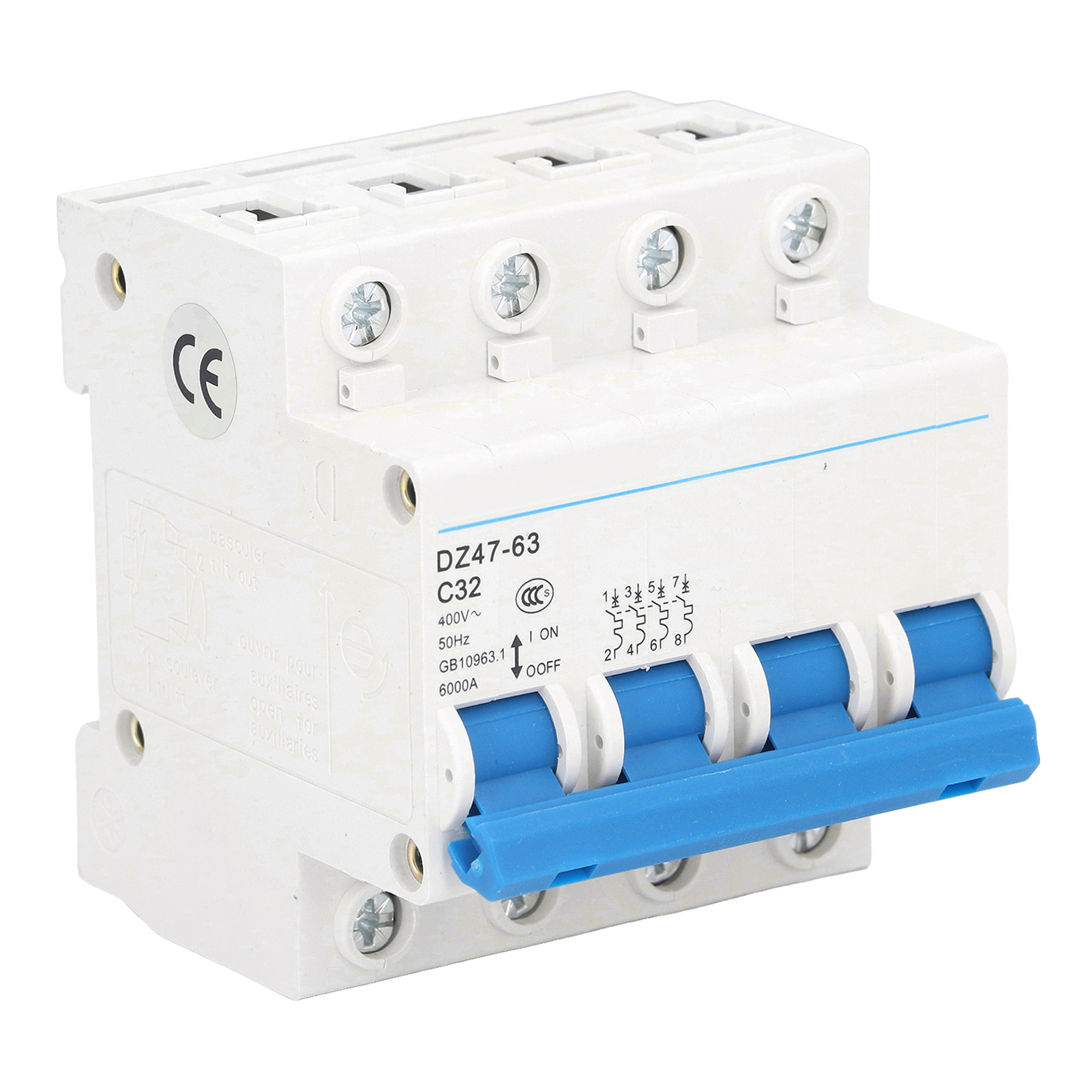 Leitungsschutzschalter 4p 32a 400v 6000a, Din-schienenmontage, Pa66-gehäuse, Elektrischer Schutz, Lastunterbrechung, Modulares Gerät