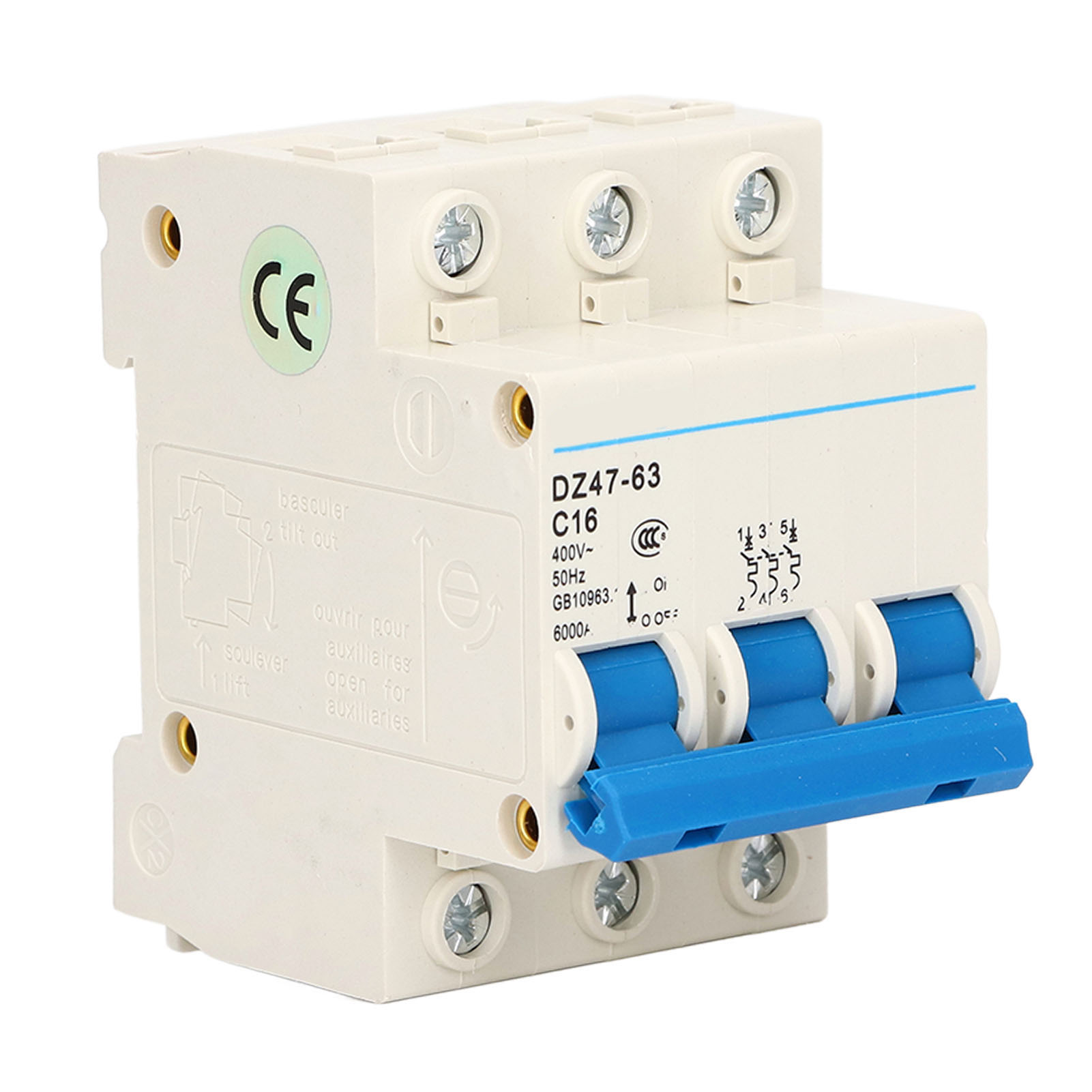 Miniatur-leistungsschalter 3p 16a 400v Dz47-63 C16, Niederspannungsschutzschalter, Din-schienenmontage, Dreipoliger Modularer Leistungsschalter