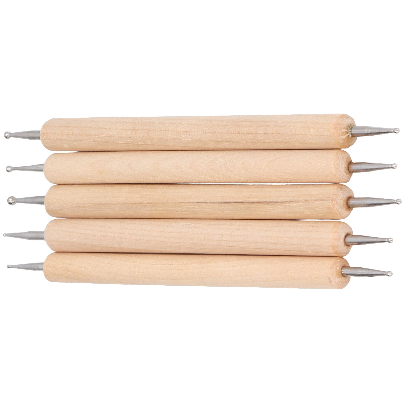 Set Aus 5 Doppelseitigen Abtaststiften Aus Buche Und Edelstahl Zum Malen, Gravieren Und Punktdrucken