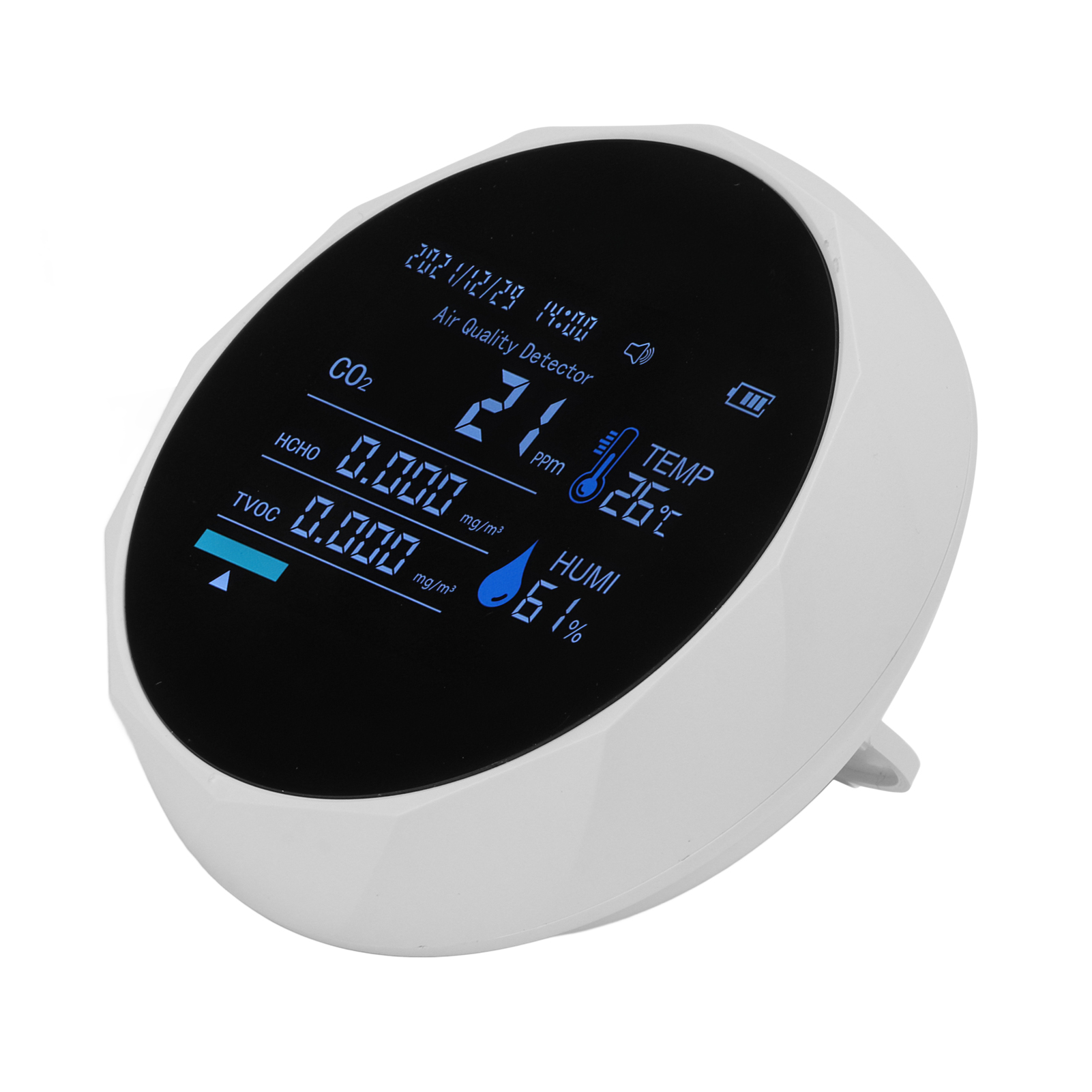 Intelligenter 7-in-1 Co2-detektor, Luftqualitätsmonitor Für Temperatur, Luftfeuchtigkeit, Tvoc, Kohlendioxid, Weiß.