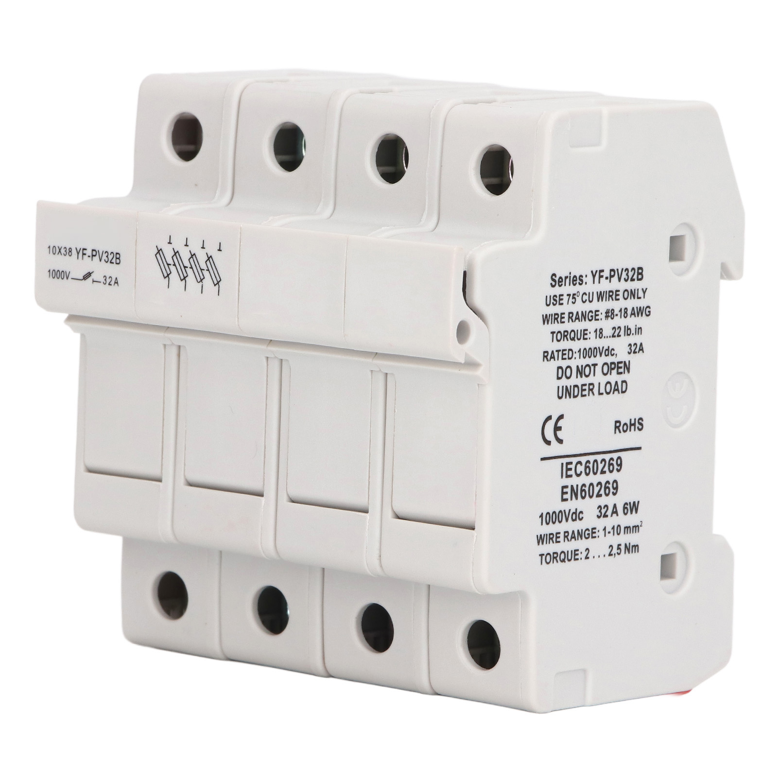 4-poliger 32-a-leistungsschalter Für Gleichstrom, Din-schienen-sicherungshalter, Flammhemmender Pc-sockel, 1000 V, 6 W