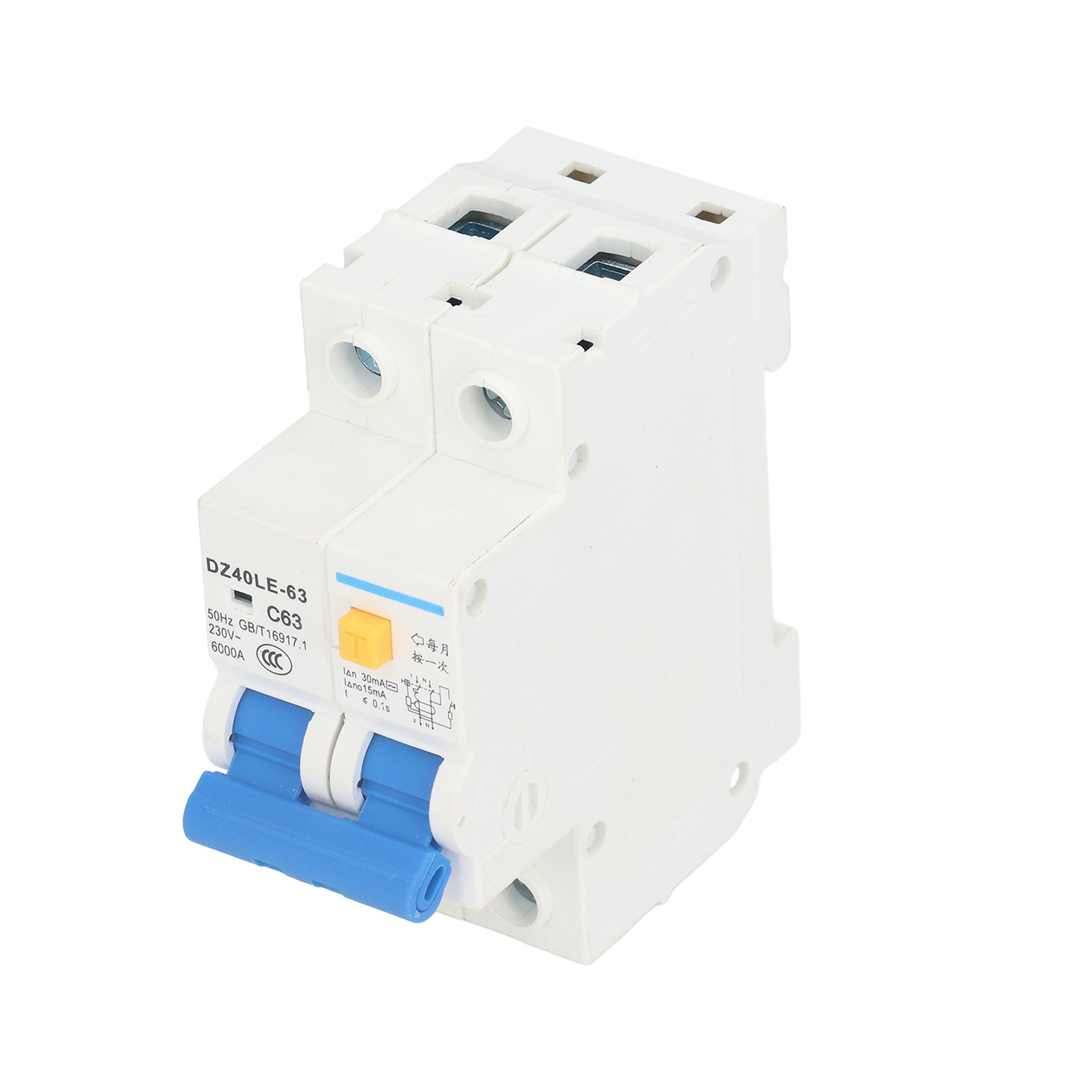 63a 230v 30ma Fehlerstromschutzschalter, Leckstromschutz, Pa66 Automatischer Schalter Für Elektrische Installationen, Zuverlässiges Sicherheitsgerät.