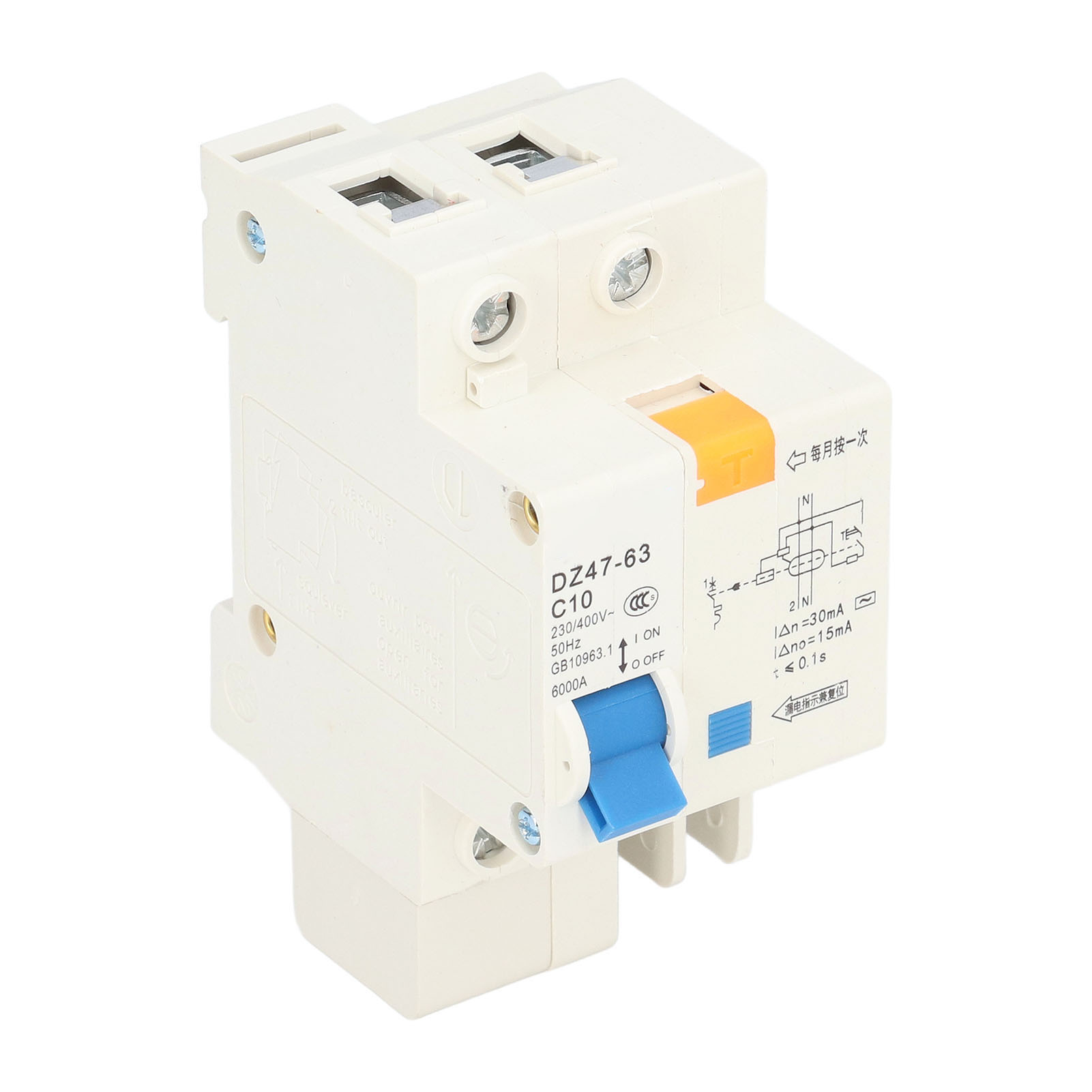 Mini-leitungsschutzschalter 1p+n 10a 230v/400v 30ma, 6000a Abschaltvermögen Für Hausinstallationen