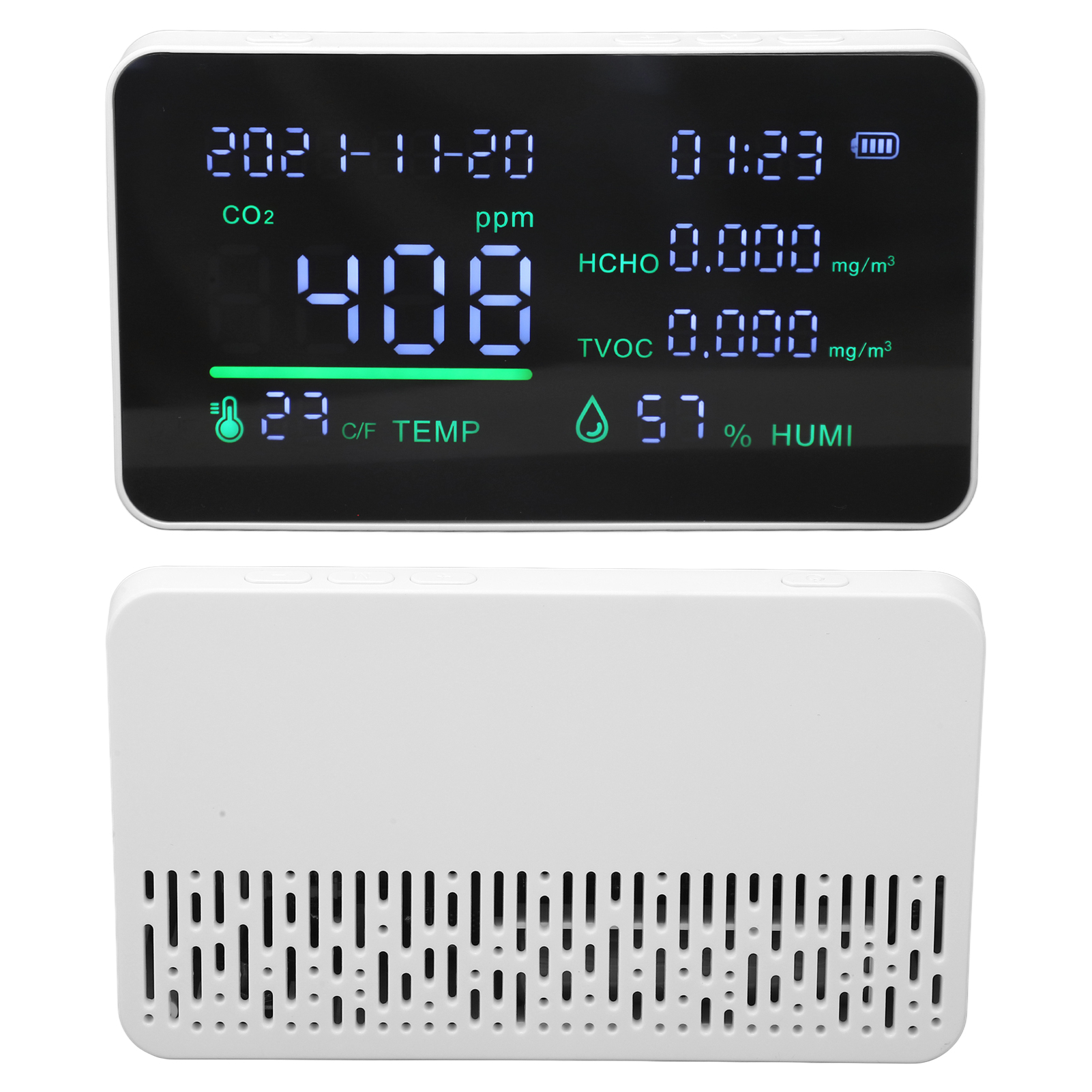6-in-1 Luftqualitätsdetektor (co2, Tvoc, Hcho), Intelligenter Temperatur- Und Feuchtigkeitsmonitor, Kohlendioxidsensor, Weiß
