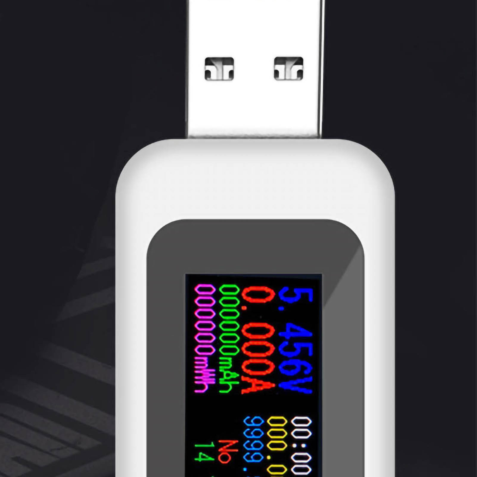 Multifunktionales Usb-lcd-testgerät Mit Voltmeter, Amperemeter Und Batteriekapazitätsanzeige, Weiß