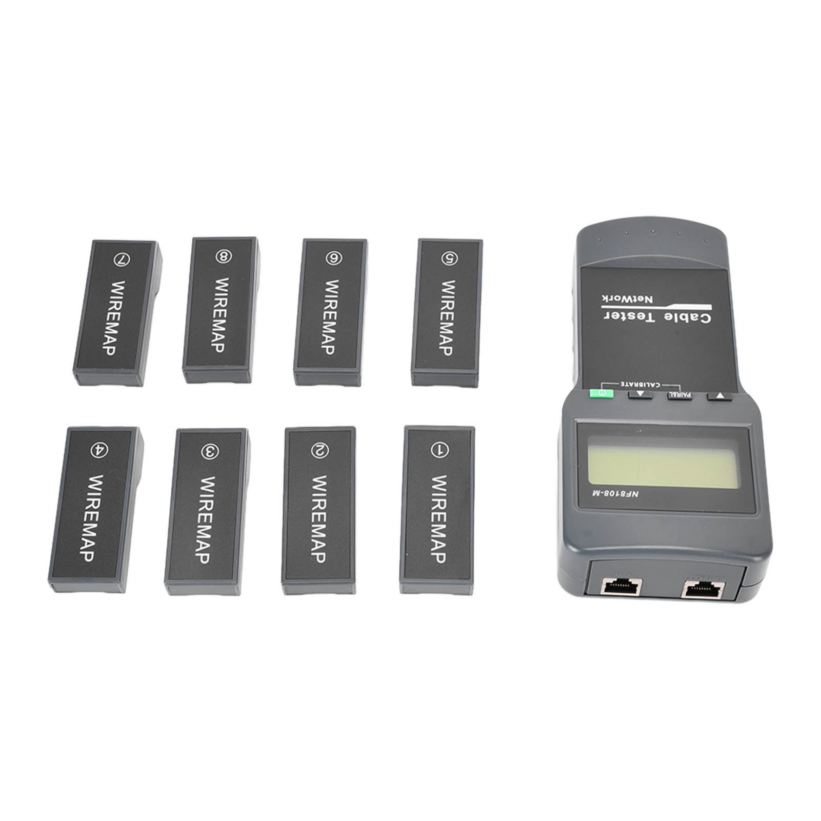 F-8108-m Netzwerkkabeltester Mit Lcd-bildschirm, Verdrahtungsfehlerdetektor, 8 Fernbedienungseinheiten, Durchgangsprüfer, Rj45-diagnosetool.