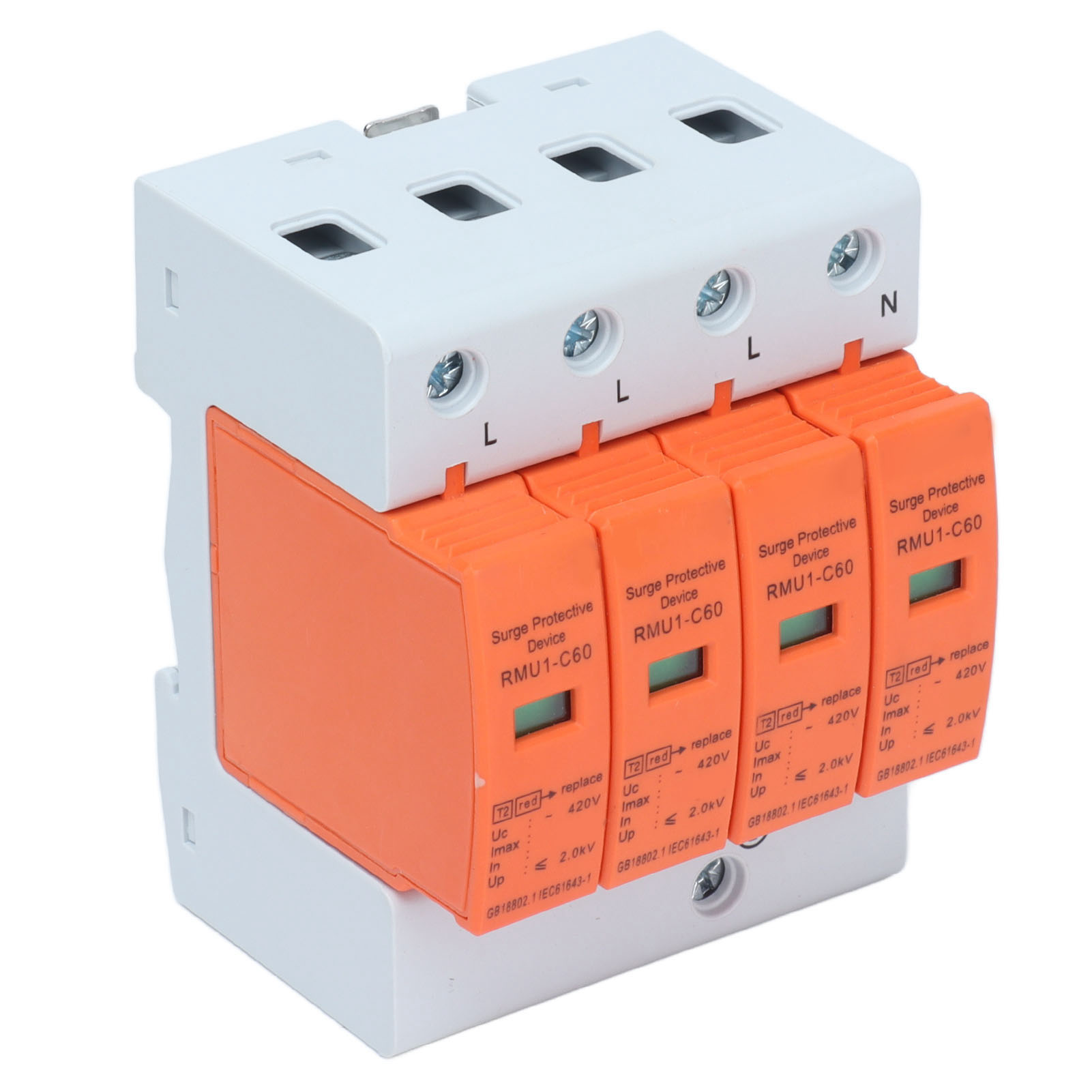 Modularer 4p Din-schienen-überspannungsableiter, Ac 420v Überspannungsschutz Mit Kontrollleuchte, Rmu1-c60, Maximaler Ableitstrom 60ka, Zuverlässiger Schutz Für Schaltschränke.