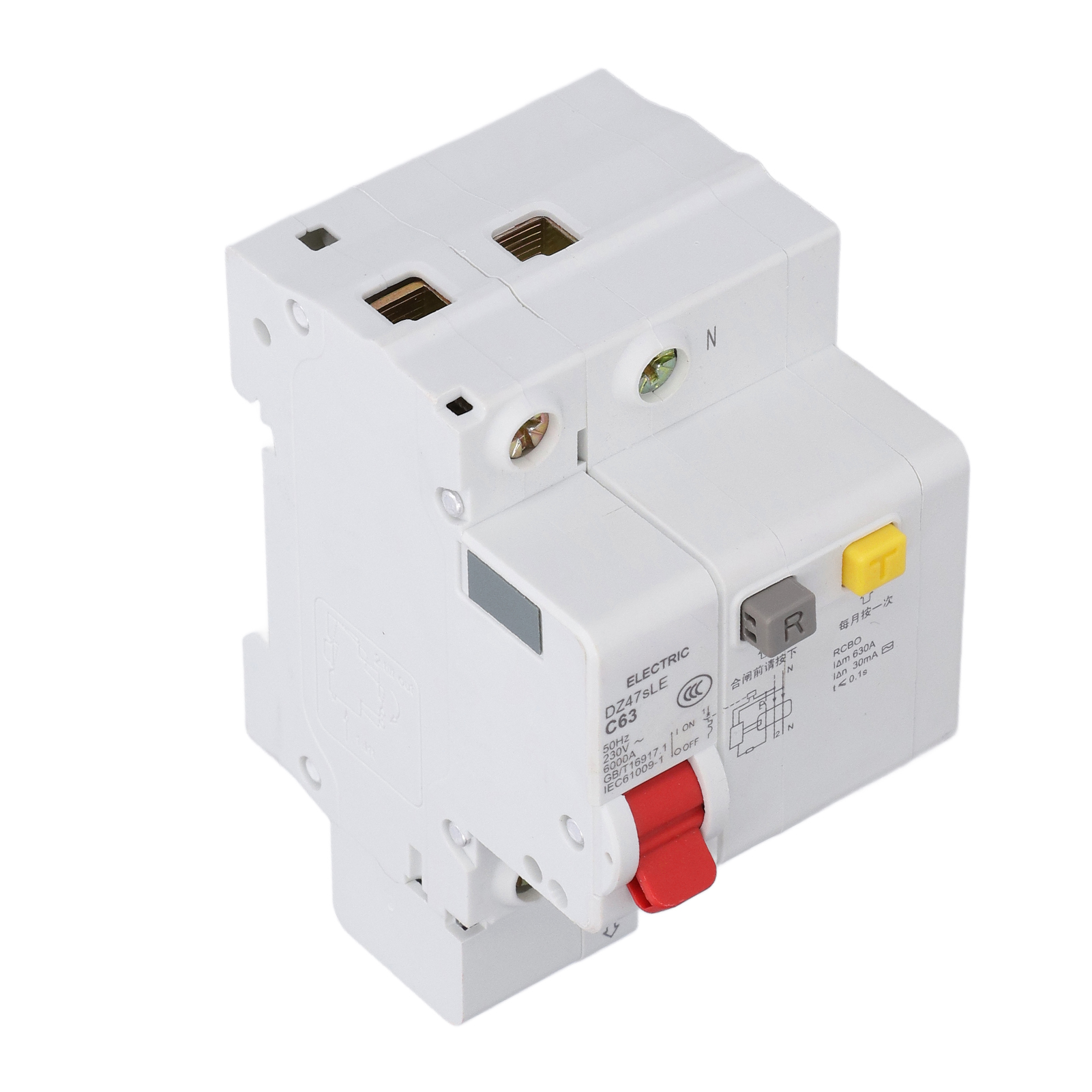 Modularer Fehlerstromschutzschalter 1p+n 63a C-kennlinie Dz47sle, 230v, Din-schienenmontage, Überlast- Und Ableitstromschutz, Automatischer Schalter.