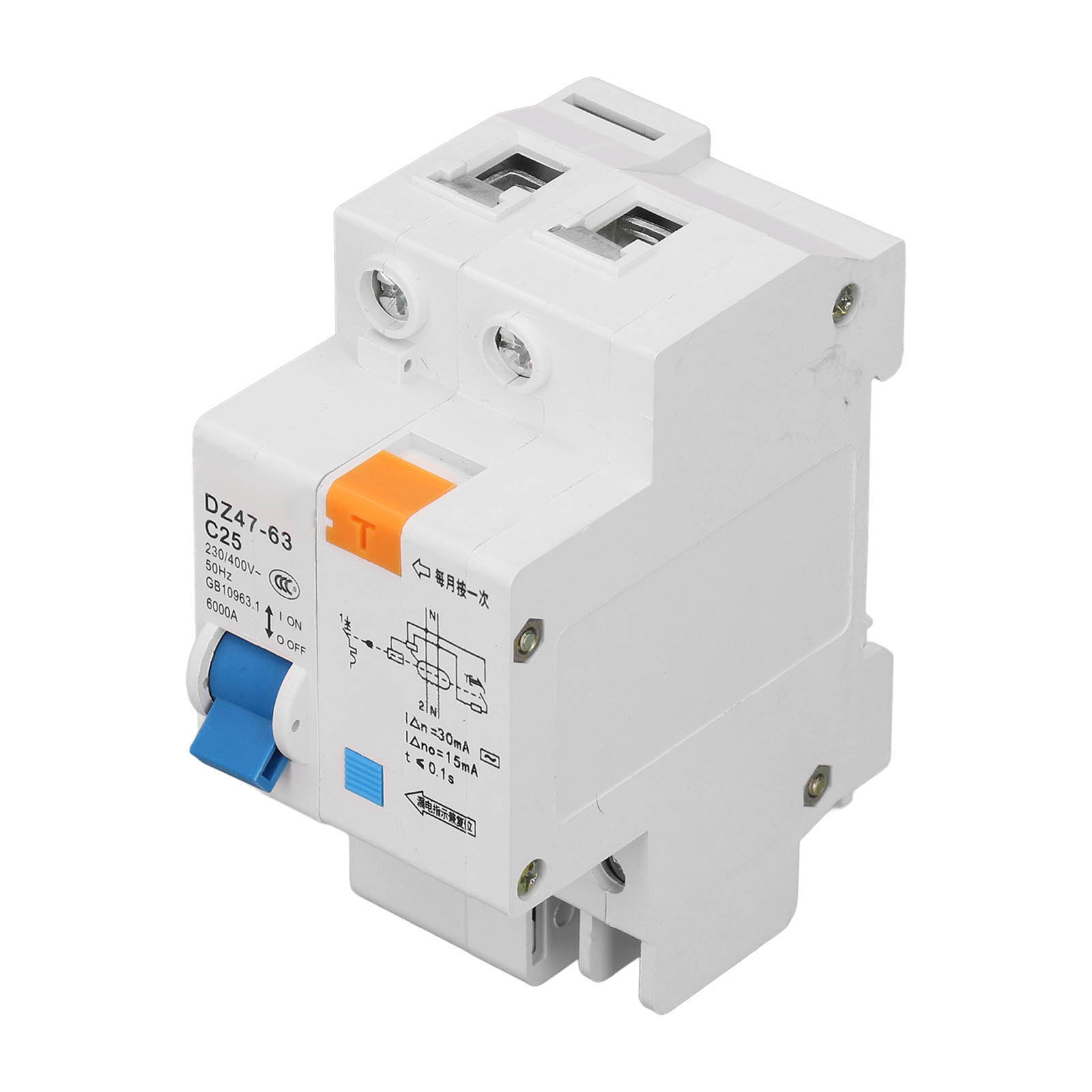1p+n 25a 230v/400v Dz47le-63 C25 Fehlerstromschutzschalter, Erdschlussschutz, Automatischer Schalter, 25 Ampere Modularer Leistungsschalter, Überlast- Und Kurzschlussschutz.