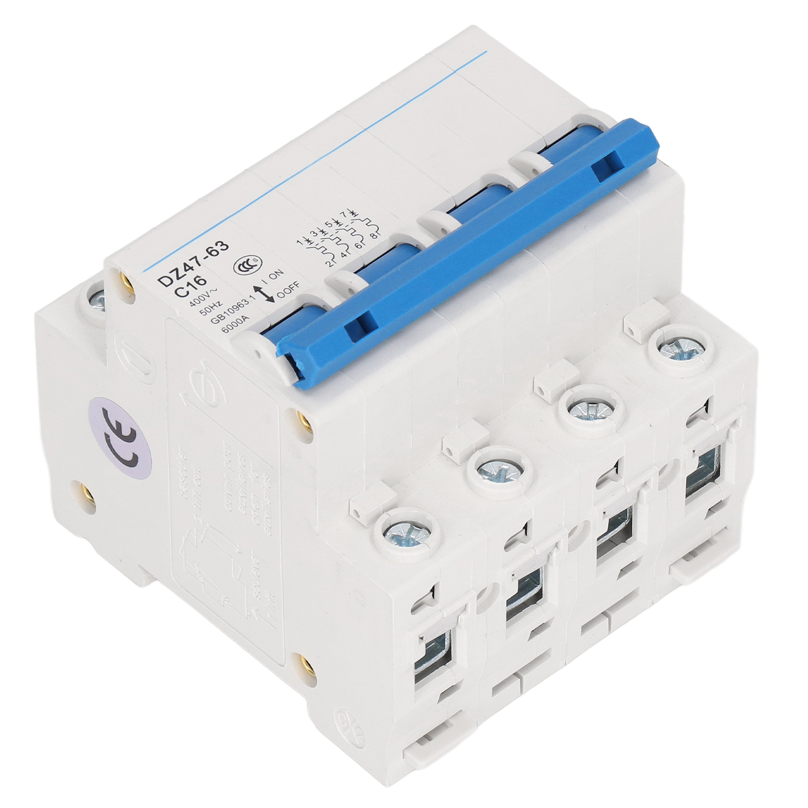Modularer Leistungsschalter 16a Dz47-63 C16, Automatischer Niederspannungsschalter 400v Ac, Din-schiene, 4p, Stromkreisschutz, Schienenmontage, Lufttrennschalter, 4-polig.
