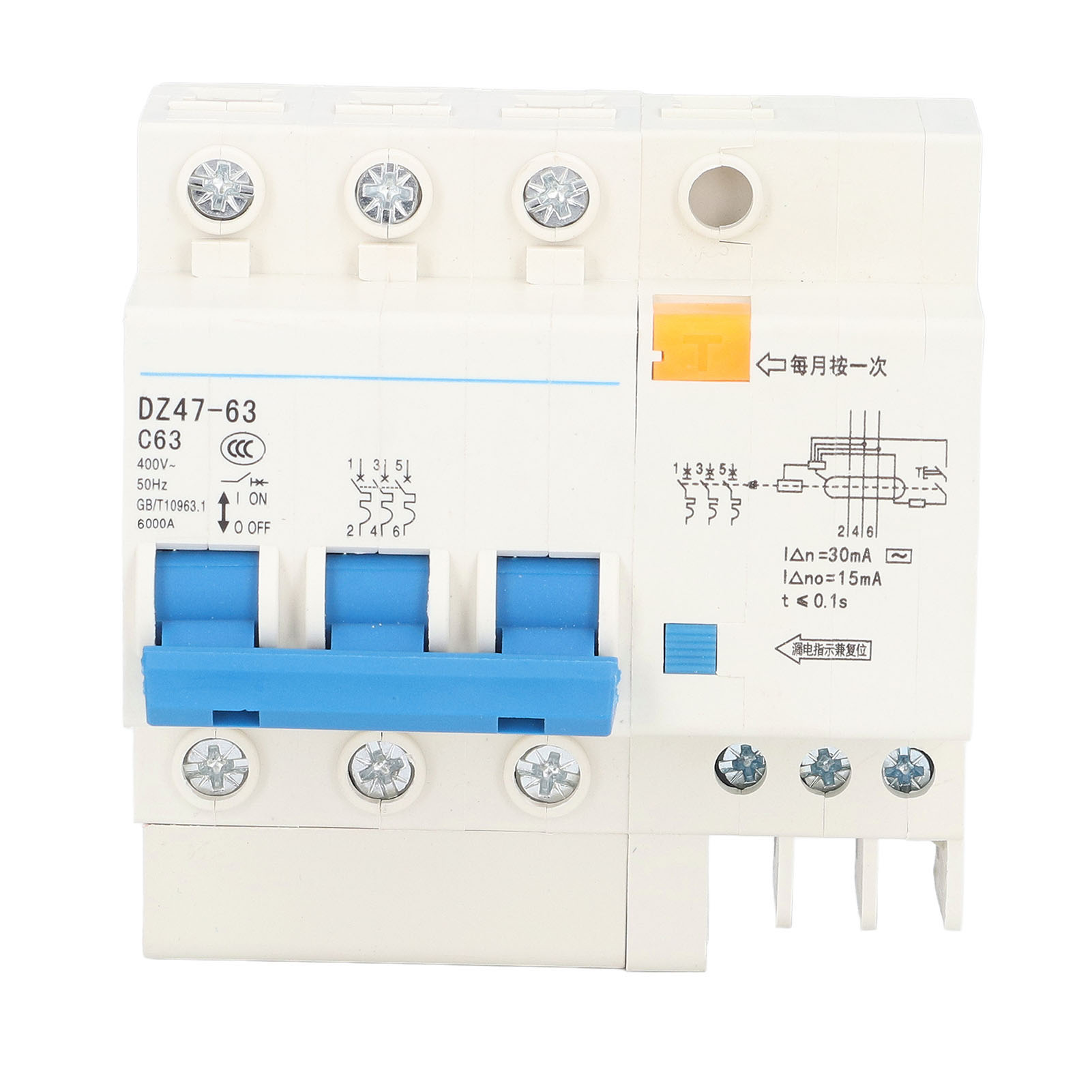 Miniatur-leistungsschalter 3p+n 63a 400v, Fehlerstrom- Und Überlastschutz, Erdschlussschalter, Modularer Leistungsschalter