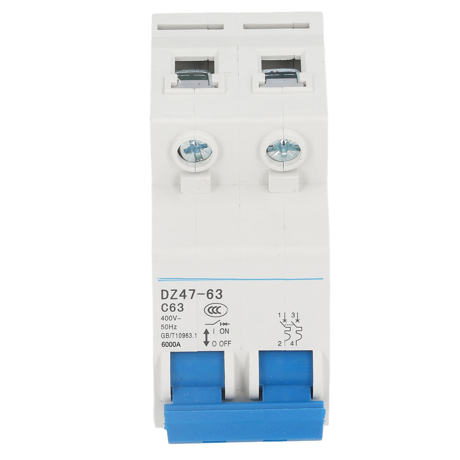 2-poliger 63-a-400-v-leistungsschalter Pa66, Kurzschlussschutz, Din-schienenmontage, Abschaltvermögen 4500 A/6000 A, Universell