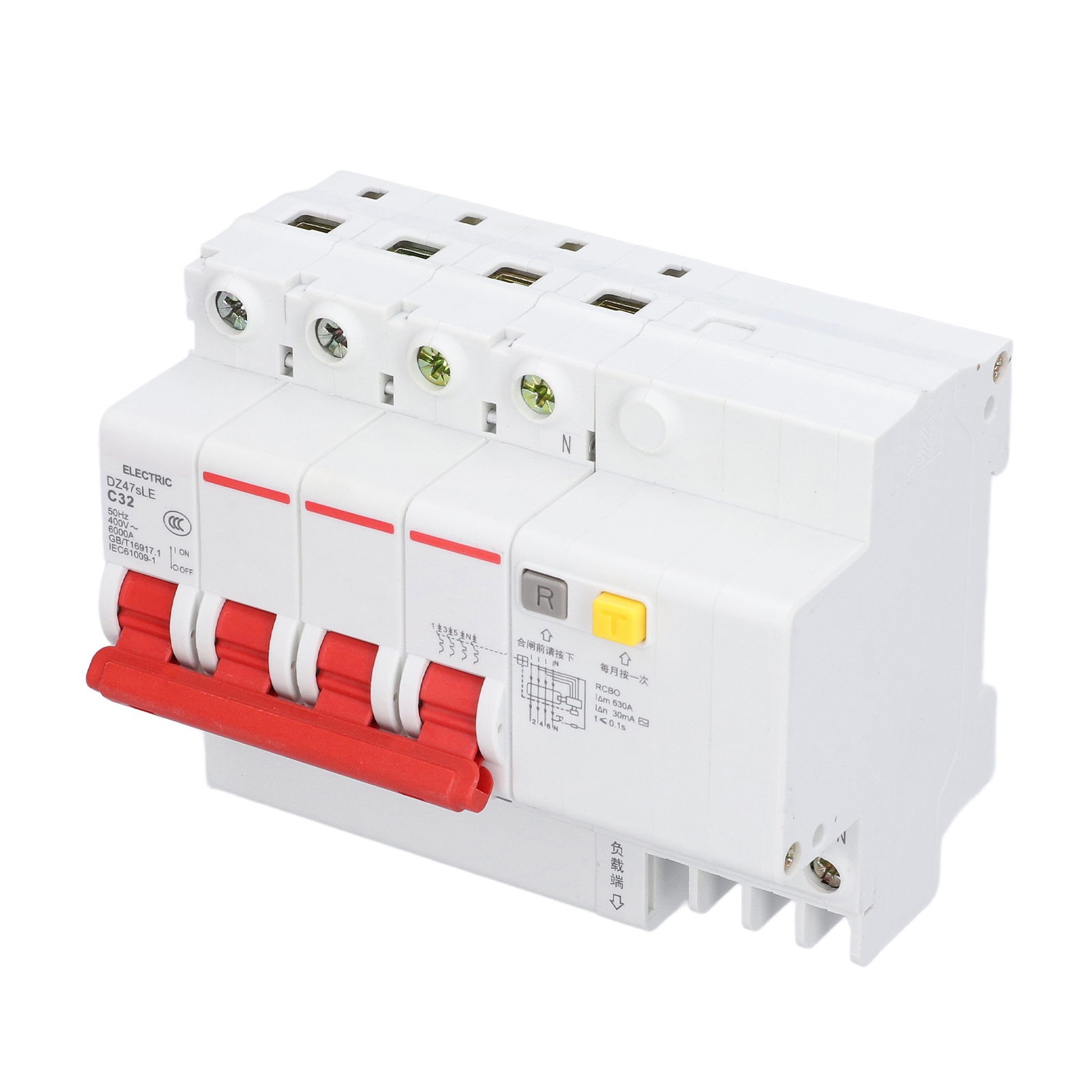 Miniatur-c32 4p+n-differenzialschutzschalter 30ma Leckstromschutz Ländliches Netz 400v, Modularer Schalter Für Elektrische Sanierungen.