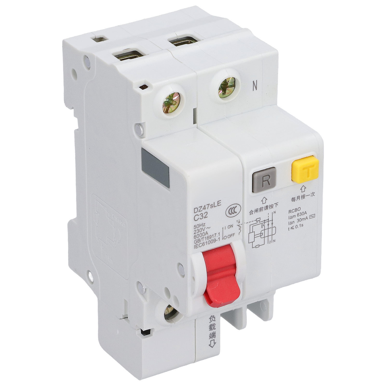 Modularer Fehlerstromschutzschalter 32 A 1p+n 230 V Dz47sle C32, Din-schienenmontage, Schutzschalter, Kennlinie C, 1 Modul
