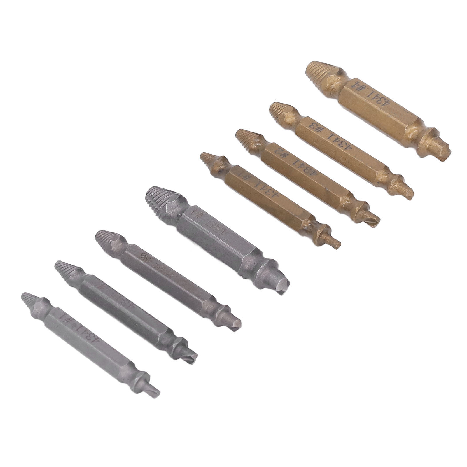 Set Mit 8 Abgebrochenen Schraubenausdrehern, Werkzeug Zum Entfernen Beschädigter Bolzen, Ausdreher Für Abgenutzte Schrauben, Silber Und Gold, Zweifarbiges Set.