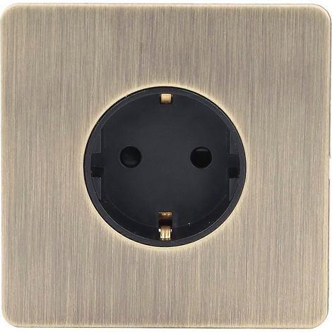 Unterputz-wandsteckdose, Einzelsteckdose, 16 A, Schwer Entflammbar, Edelstahl-frontplatte Mit Antikmessing-finish