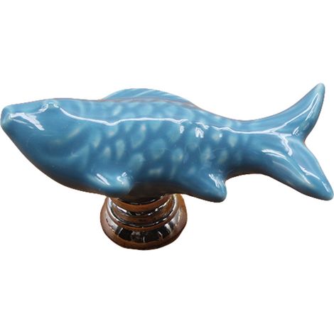 Blue Ceramic Fish-shaped Drawer Handle For Furniture And Cabinets