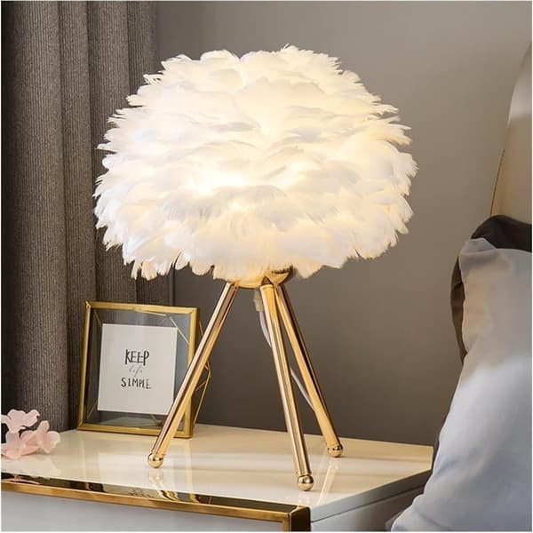 【nx】tischleuchte Led Feder Moderne Nachttischlampe Dimmbares Licht Dekoration Büro Schlafzimmer G Gold Dreifarbiges Licht