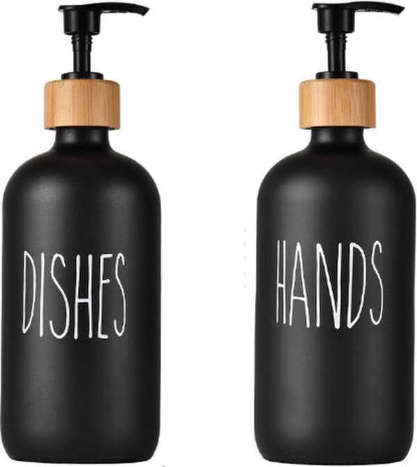 Seifenspender-set, 2er-pack, 500 Ml, Schwarzes Glas, Freistehend Und Nachfüllbar, Für Handseife Und Spülmittel, Küche, Badezimmer[dt]