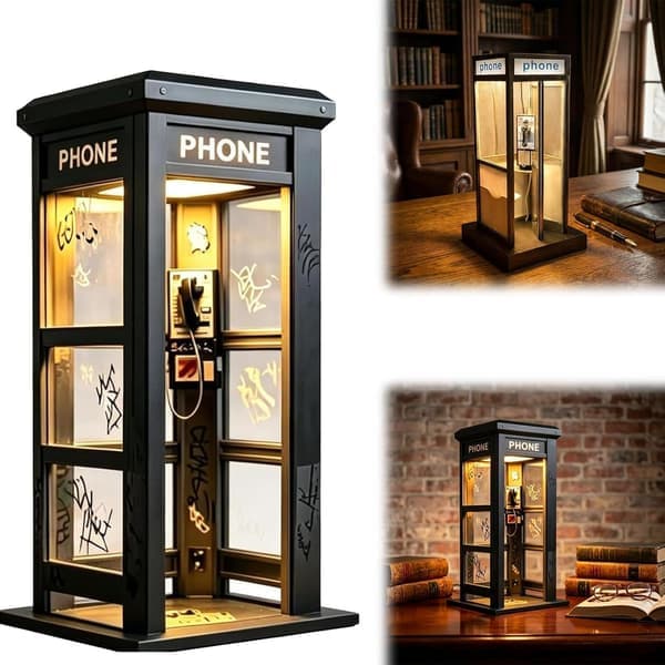Vintage-telefonzelle, Klassisches Retro-design Mit Warmem Led-licht, Telefonzellenlampe, Passend Für Schlafzimmer, Homeoffice, Arbeitszimmer Und Bar.