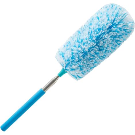 Flexible Duster With Telescopic Handle, Sturdy And Reusable, Washable, Ideal For Cleaning High Ceilings. - Blue White