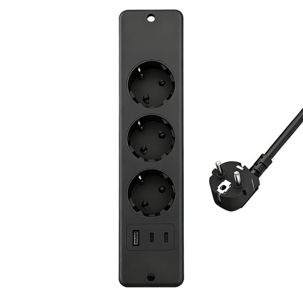Einbau-arbeitsplattensteckdose Mit Usb- Und Typ-c-anschluss (3 Anschlüsse, Schwarz)