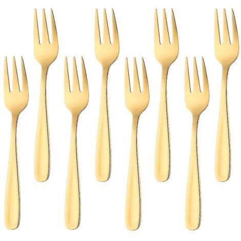 Teegabeln, Kleine Dessertgabeln, Kuchengabeln, Schwarzer Edelstahl, 8er-set, Gold