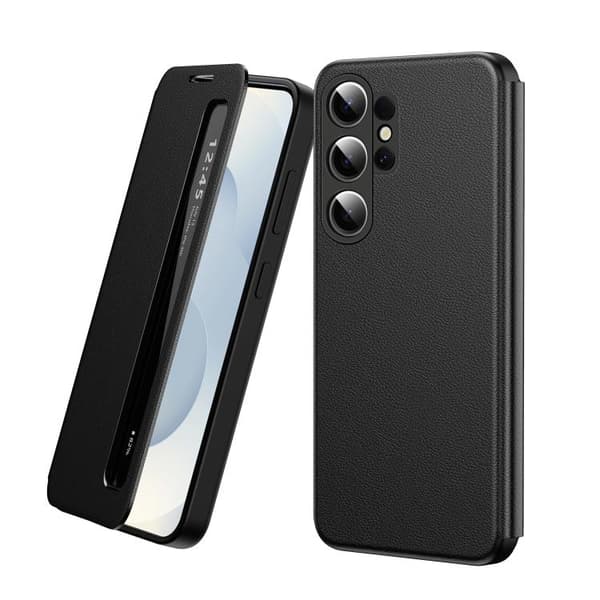【bq】samsung Galaxy S26 Ultra 5g Lederhülle Mit Smart View Fenster, Schwarz