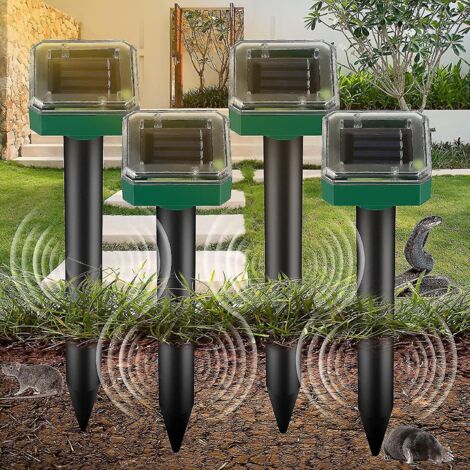Set Mit 4 Ultraschall-haustierabwehrgeräten, Ip65 Wasserdicht, Gegen Maulwürfe, Solarbetrieben, Für Den Einsatz Im Garten, Gegen Mäuse Und Andere Tiere.