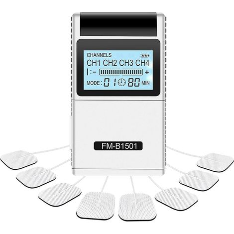 Tens/ems-muskelstimulator Mit 15 Modi Und 4 Ausgängen, 8 Elektrodenpads Für Natürliche Schmerzlinderung Durch Elektrische Impulse